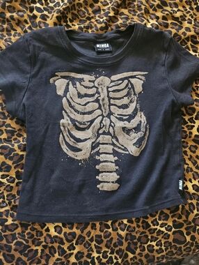 Black Tee with Gold Skeleton Print